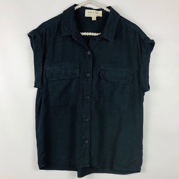 cloth & stone Tops - CLOTH & STONE Black Button down Distressed Blouse